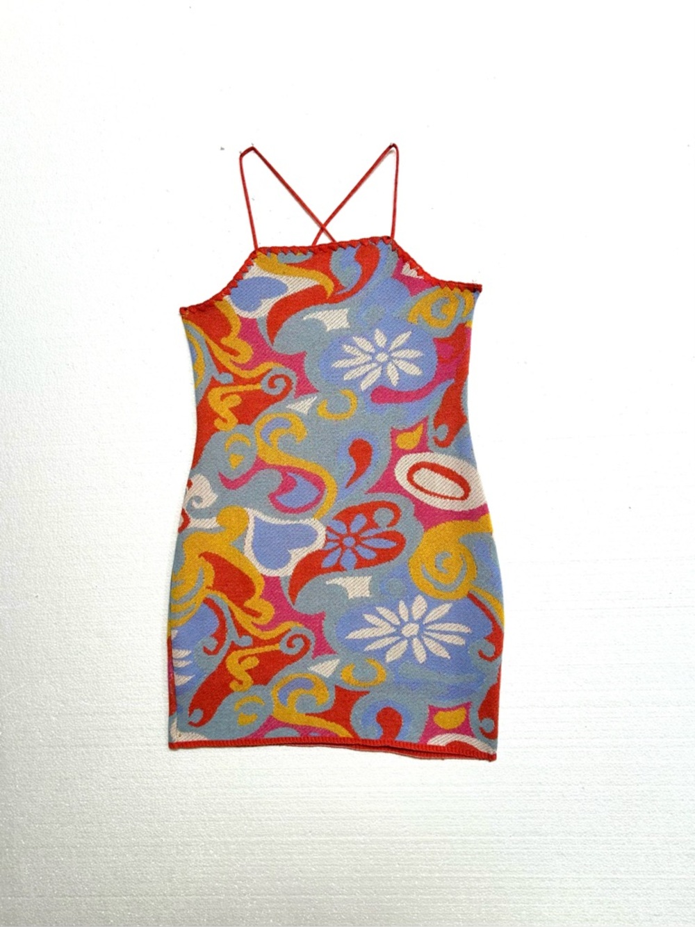 Malayerba Knit Mini Dress Size M Colorful Y2K Strappy Bodycon Resort Summer